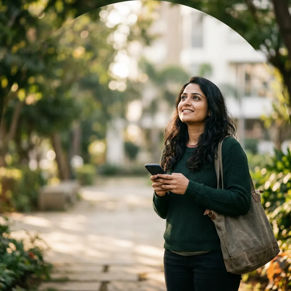 A young woman checking her loan application on her phone